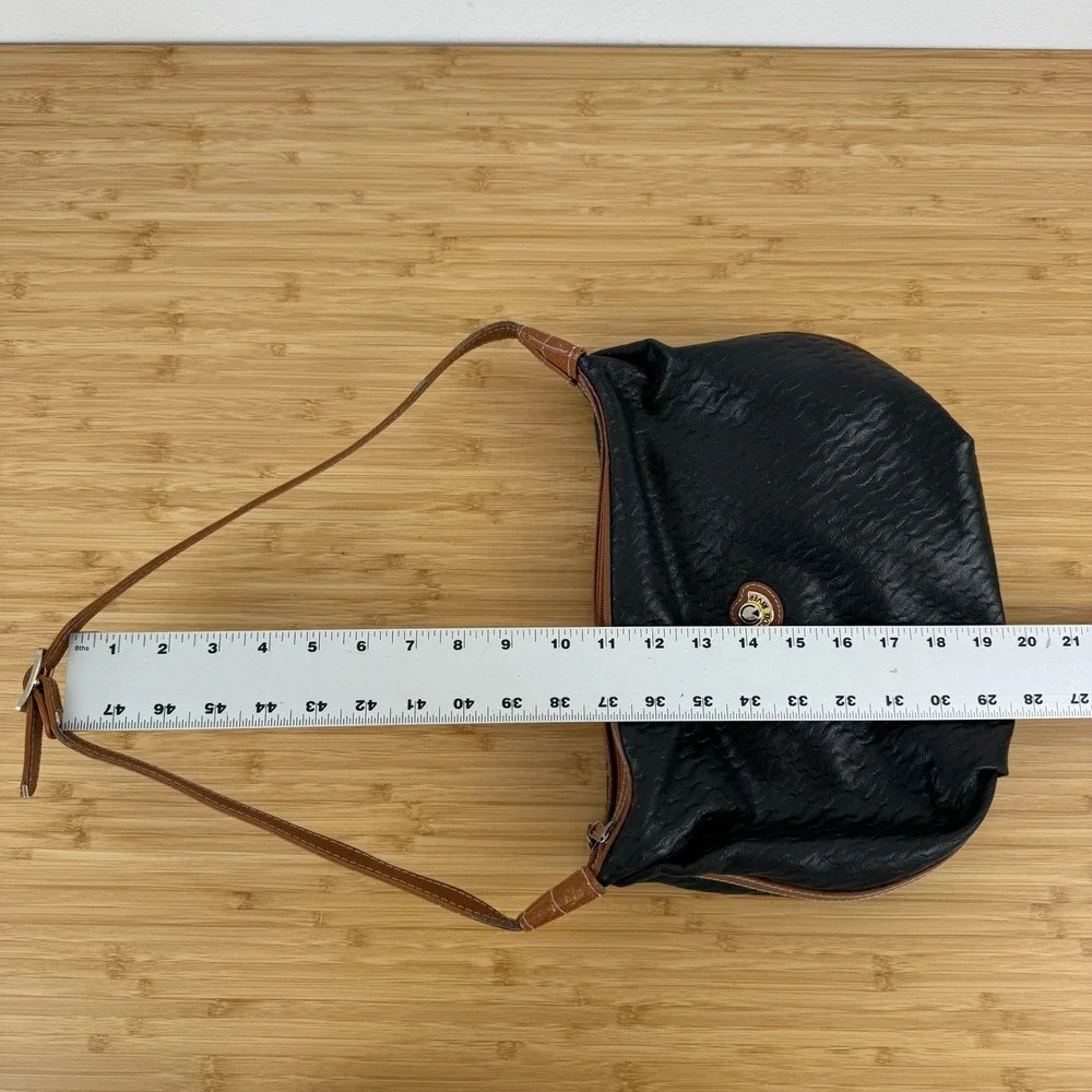 VTG! Saddle River Black Textured Leather‎ Shoulder Bag Hobo Purse Made in Macau
